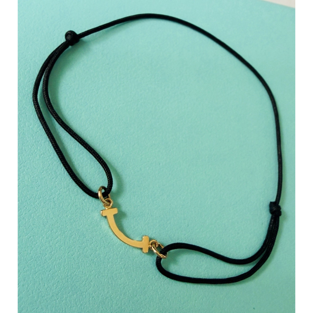 Tiffany & Co. Bracelet T Smile 71393968 Polyester Black Cord #M-XL 750RG